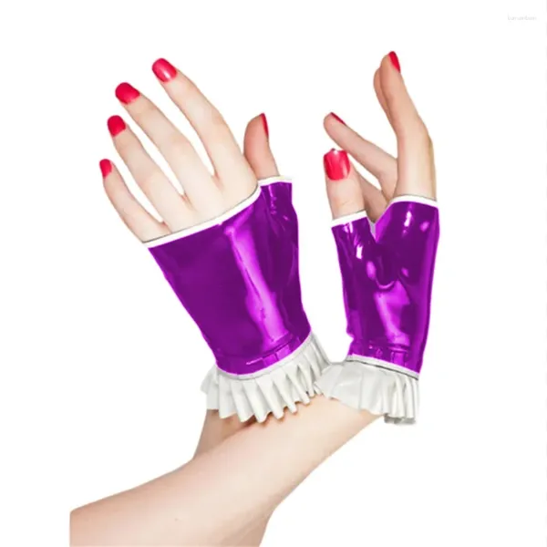 Partyversorgungen Nachtclub weibliche männliche Rüschen PVC glänzende fingerlose Handschuhe Exotische glänzende Kunstleder-Pole Pole Tanzshow Halbfinger Clubwear