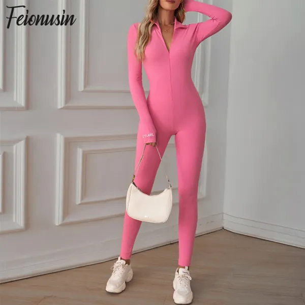 Pens feminino yoga slim fit jacutsuit colla de traje esportivo de coloração sólida cor de manga comprida com zíper para esportes fiess fisiculturing exercício