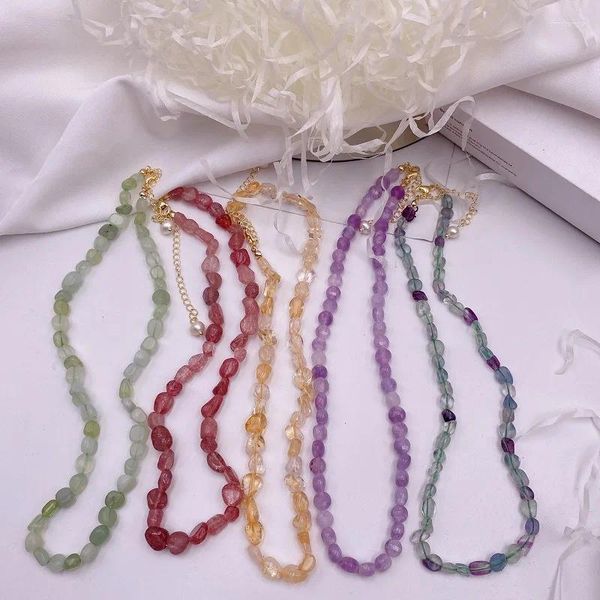 Choker Minar Retro mehrfarbig Natursteinkristall Jade Perlen Halsketten für Frauen echtes vergoldetes Kupferstrang Geburtstagsgeschenk