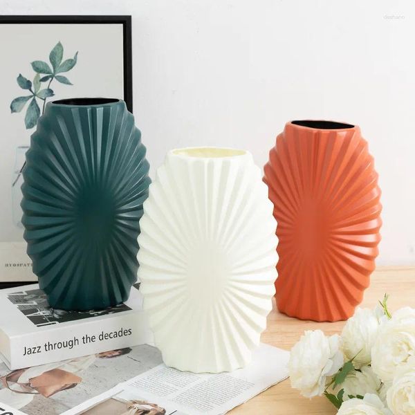 Vasen moderne Mitation Keramik weiße Plastik Vase Sonnenmuster Flaschen Blumenanordnung Behälter Topfkorb