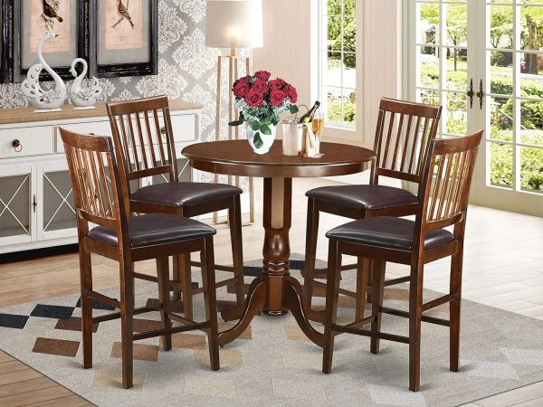 Кухонный столик на 5 частях для небольших помещений содержит круглый столик с пьедесталом и 2 стулья для столовой для льняной ткани, красное дерево