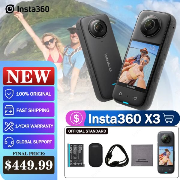 Câmeras insta360 x3 câmera de ação 5.7k Ativo HDR VÍDEO VÍDEO DE FLUXO ESTAFORTE ESTABILIZAÇÃO 72MP Photo Insta 360 One x 3 Câmera esportiva