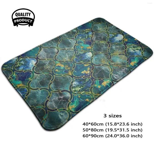 Teppiche Al-Muster mit Marmor und Gold 3D Weiche Nicht-Schlupf-Matte Teppichkissen Achat Blaues Steinkristall-Edelstein Mineralgeode