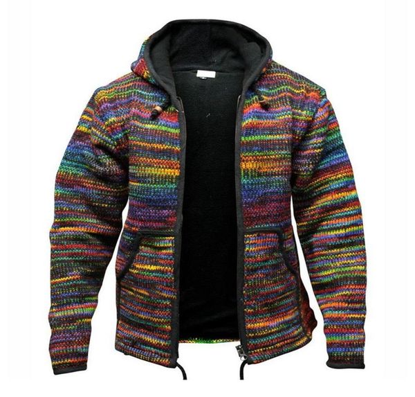 Laamei maschere di moda maglione di moda cardigan arcobaleno giacca a strisce a strisce per cappotto con cappuccio autunno cappotto a maglia retrò 2011235373381