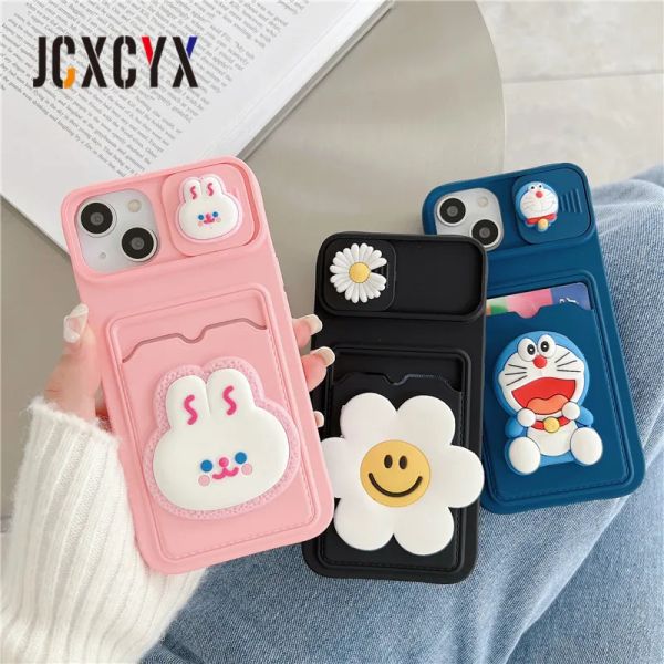 Cartoons fofos Sun Flower Rabbit Cartet Card Slot Silicone Case para iPhone 14 13 12 Pro Max 11 mini xr x S 7 8 Plus Se3 Capa