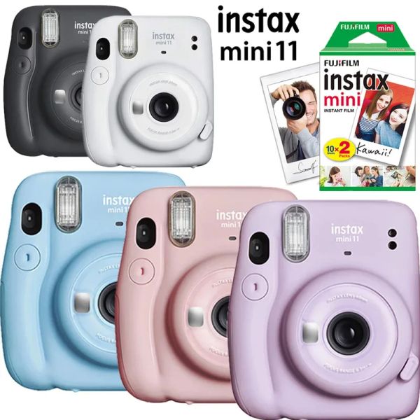 Câmera fujifilm instax mini 11 câmera instantânea rosa/azul/cinza/branco/roxo + 20 folha instax mini papel fotográfico de filme branco