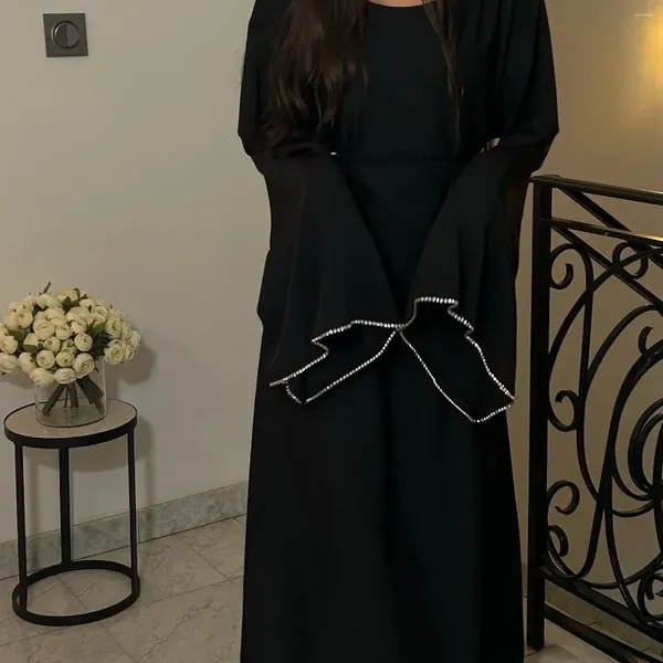 Roupas étnicas Ramadan Eid Diamond Manga Longa Djellaba Dress Muslim Dubai Moda abaya Robes finas Robe Islam Mulheres Cetin