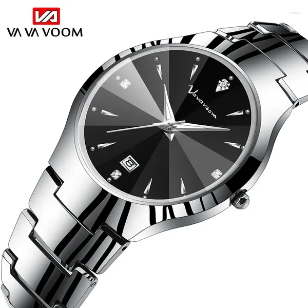 Orologi da polso VA VOom Women's Tungsten Watch Silver Black Rhinestone Mirror Face Fact Fashion Travel Gioielli da viaggio