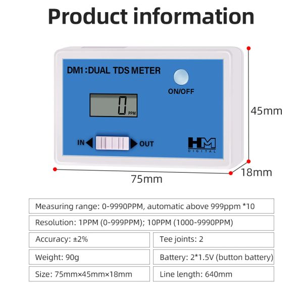 HM Dual Sonda Água Medidor TDS Testador de Condutividade EC Detector de qualidade Detector Monitor de água potável aquário hidropônico DM1/dm2