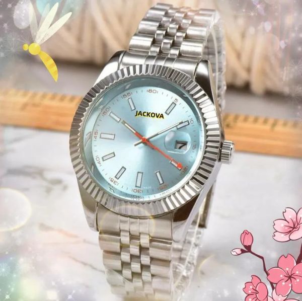 Popular Automatic Date Men observa Luxury Full Aço Aço Anterior Banda de Quartz Relógio de Movimento Segunda Mão Orange Design Gen