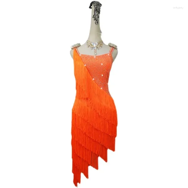 STEGN Wear Summer Mulheres Latina Dance Skirt Competition Dress Performance Adult Custom Orange Tassel Clothing Sexy Clothing