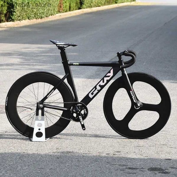 Bisiklet Gri Fixie sabit dişli bisiklet 48cm 52cm 55cm alüminyum alaşım karbon çatal şarkı hızı bisiklet 700c 3spoke 88m karbon tekerlek seti l48
