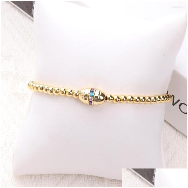 Bracelets de charme Moda Gold Bordas Breads Elastic Cadeir Oval Colorf Zircão Pingente de pendente geométrico para mulheres Bangle Drop del Dhhme