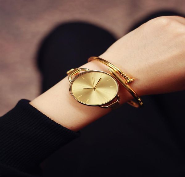 2017 Luxo Golden Women Dress Wrist Watches Brand Ladies Ultra Slim Stainless Stoneless Mesh Mini Bracelet Gold Quartz Horas 8475381