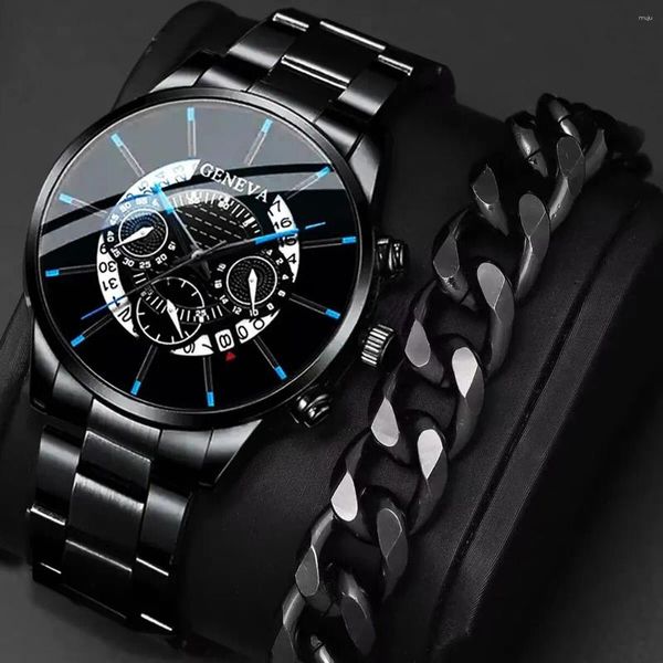 Armbanduhren 2pcs/Set Steel Band Watch und Legierarmband Set für die Auswahl der Männer für die Business -Freizeit für Männer