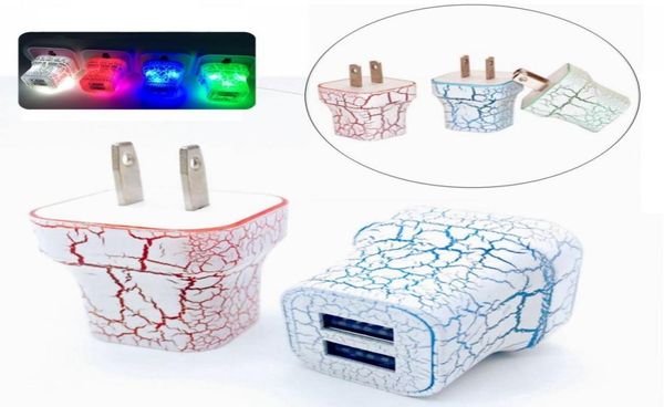 Американская штепсельная заглушка с двойным USB стеной Crack Style Color Light Light 5V 21a Travel Home Home Adving Power Adapter3382577