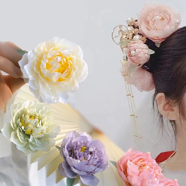 Betes de cabelo clássicos de estilo chinês doce elegante e elegante Flores de cabelo garfo mulheres pérolas pinos de cabelos de flor feminina Conjunto