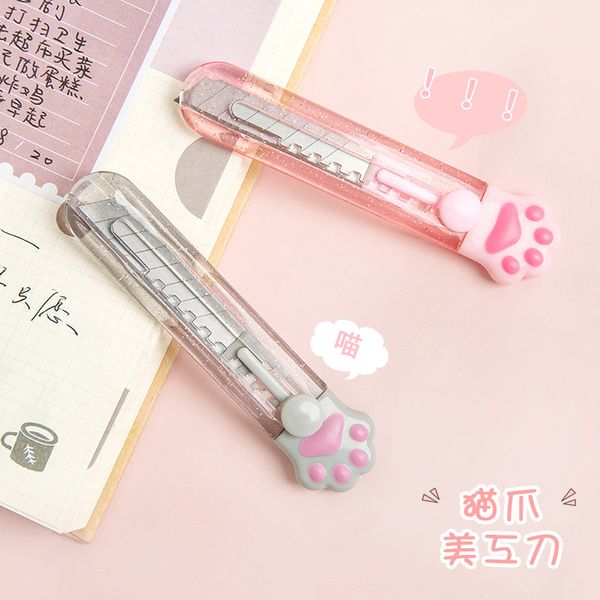 Kawaii glitzernde Katzenpfoten transparente Mini tragbare Ulity -Messer -Brieföffner Cutter DIY Journal Lieferungen Briefpapiergeschenk