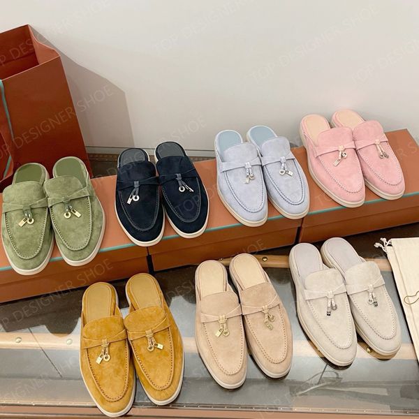 LP Summer Walk Charms incantesimi abbelliti Slides Slides Slifori Muli Sandali scarpe da fuoco uomo Donne in pelle Slip-on Moccasins Ladies Classic Outdoor 35-46 con scatola