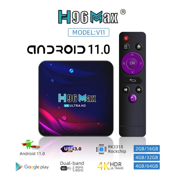 Caixa New Smart HD TV Box Android 11 H96 MAX RK3318 2.4G 5G WiFi BT 4.0 4GB 32GB 8GB 64GB H96MAX 8K TV Box Google Play Android 11.