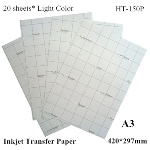 Kağıt (A3*20pcs) Mürekkep püskürtmeli Isı Transferi Baskı Kağıdı Işık Kumaşı için Yalnızca Kağıtlar Termal Transfer Papel Transferi HT150P