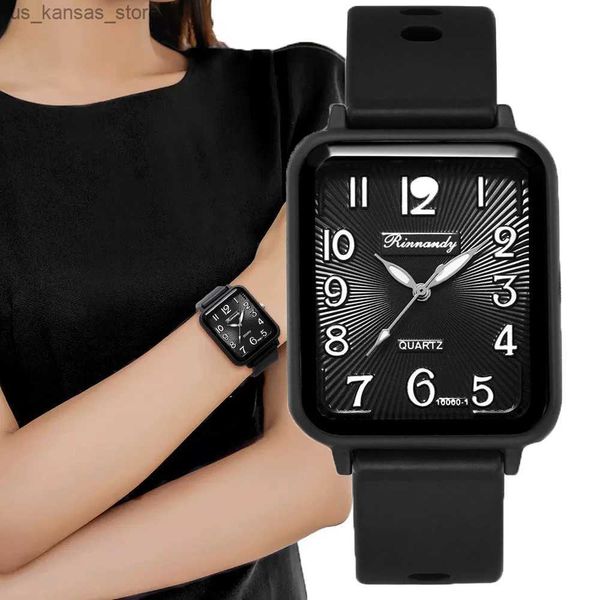 Нарученные часы модные леди Hot Sales Brands es Leisure Rectange Digital Simple Women Quartz Sports Sile Strap Ladies Clock240409