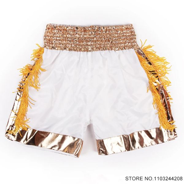 Muay Thai Shorts High Cut Box -Shorts Gold Quasten Kickboxing Käfigkämpfe Kämpfe Kinder Erwachsene Männer Frauen Kampfsportkleidung Kleidung