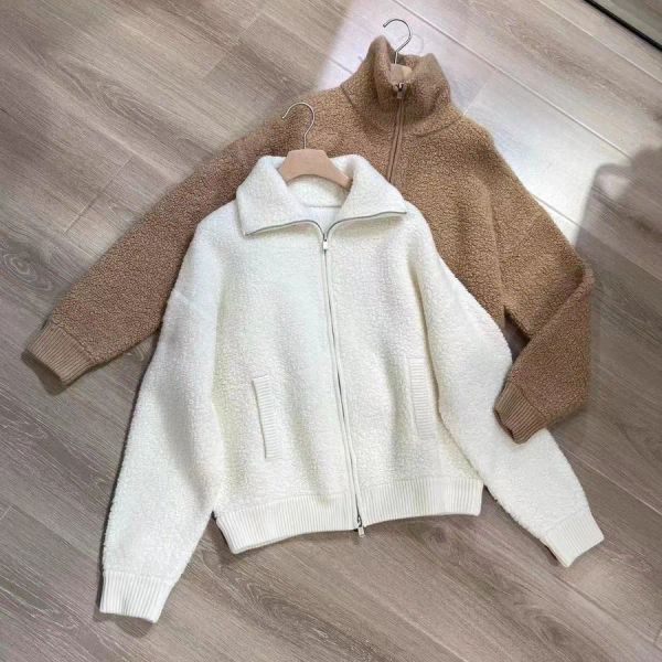 Naizaiga 100 Cashmere Loop Collar Zipper Knit Camel White Manga Longa Mulheres Cardigan Sweater QWX407