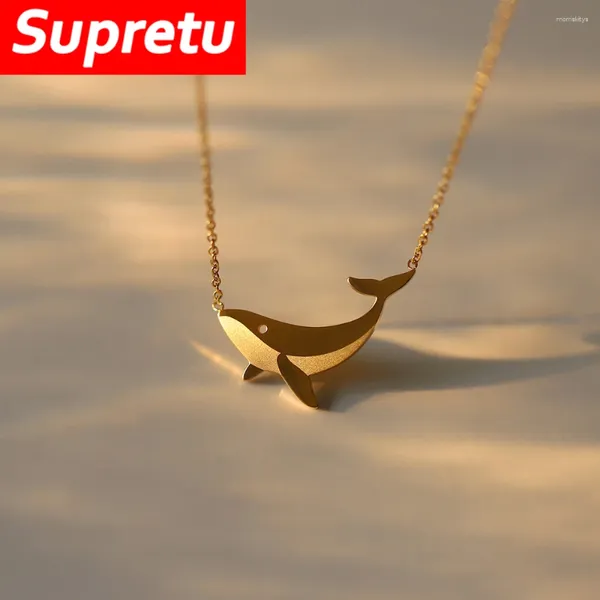 Colar de pingente colar de baleia de luxo mulheres titânio aço banhado 18k Chain de clavícula dourada coreana minimalista