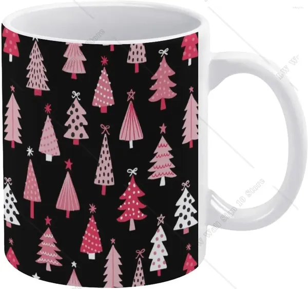 Tazze rosa alberi natalizi tazze nera lavagna in ceramica tazza di bevute con manico di caffè bianco 11 once per casa regalo fai -da -te