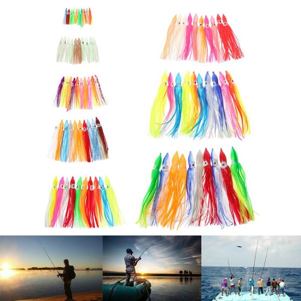 10pcs Plastikfischerei Köder Tintenfisch Rock Trolling Octopus Soft Lure Bait F2TC