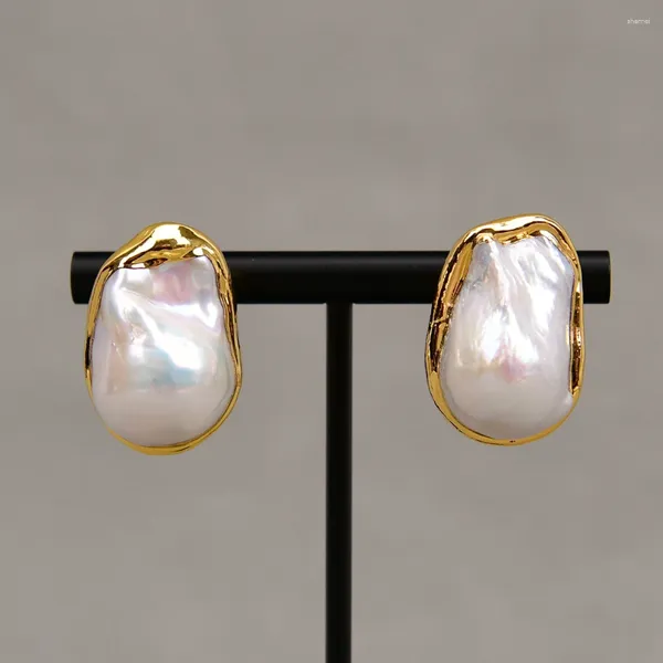 Brincos do garanhão G-G-G-G-G-G-G-G-G-G Cultivado Keshi Barroce Pearl Gold Edge Bated Ear Studs Classic Lady Jewelry