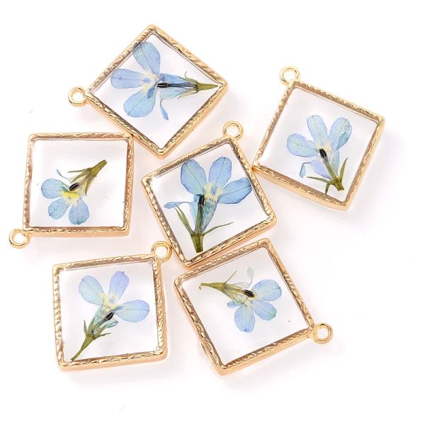 4pcs quadrados resina transparente acrílico encantos de narcisos seco pendente de flores para jóias fazendo peças de colar de brinco