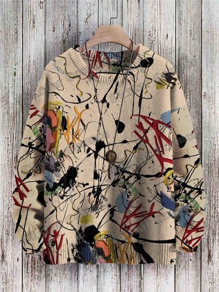 Inverno unisex casual maglione pullover a maglia a maglia retrò di pittura ad olio d'arte colorato splash inchiostro inchiostro 3d maglioni in equipaggiatura a maglia KMY26