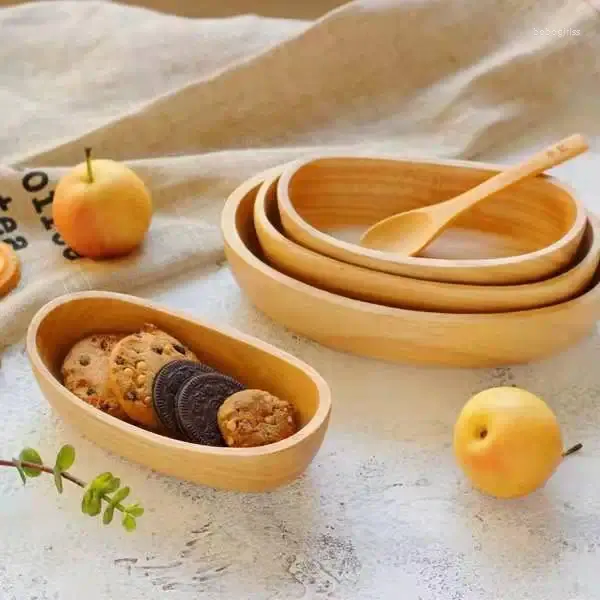 Миски деревянные тарелки круглые фрукты посуды японски