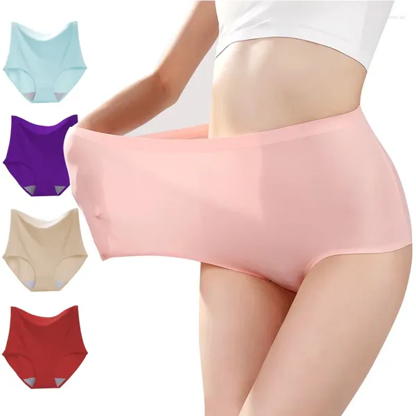 Frauenhöfen Eis Seide nahtlose weiche Unterwäsche Frauen hohe Taille bequeme feste Farbe präzise Unterhose und Größe Dessous L-XXXL