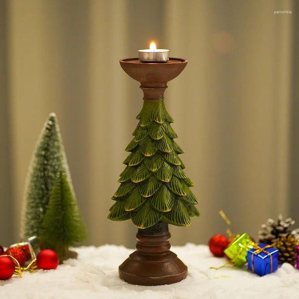 Titulares de vela Vintage Style Christmas Tree title Home Room de desktop Wedding Casths Resin Candlestick Decoration