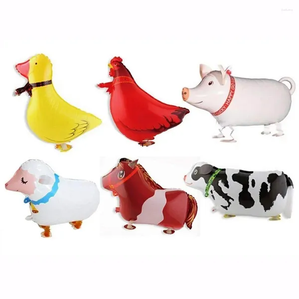 Decorazione per feste 6 pezzi di palloncini che passeggiano palloncini agricola Birthday Baby Shower Shower Pony Duck Rooster Cow Pig Sheep