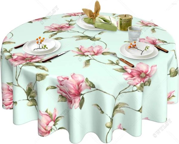Столовая ткань цветочная скатерть цветочные круглые помыстые крышки весенние цветы домашние вечеринки праздничный ужин