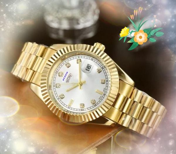 Berühmte Modemenschen Frauen Unisex Uhren Auto Day Datum Uhrzeit Woche Japan Quarz Bewegung Vollstahlstahl Band Diamonds Dot Bracelet Uhr Montre de Luxe