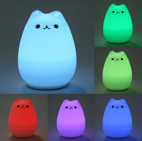 Premium 7 Renk Kedi Led USB Çocuklar Hayvan Gecesi Işık Silikon Yumuşak Karikatür Bebek Kreş Lambası Nefes Led Gece Light7516903