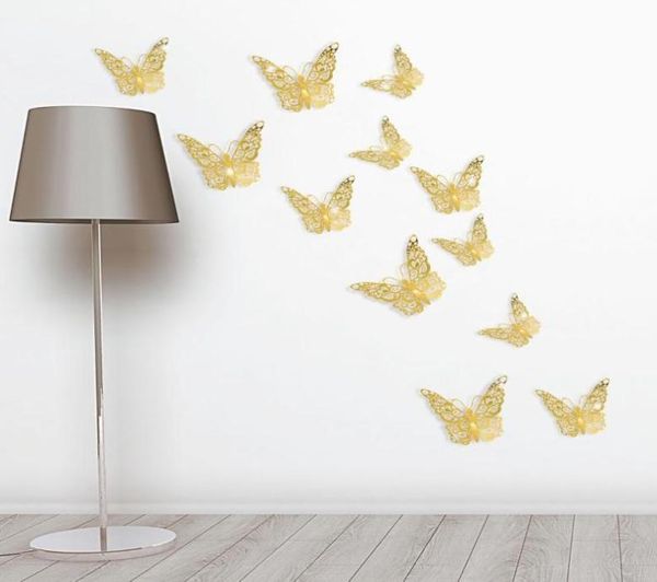 Adesivi a parete 6 Decorazioni per matrimoni 12 pezzi Goldsilver 3D simulazione farfalla per doccia da sposa festa di compleanno casa fai da te1024155