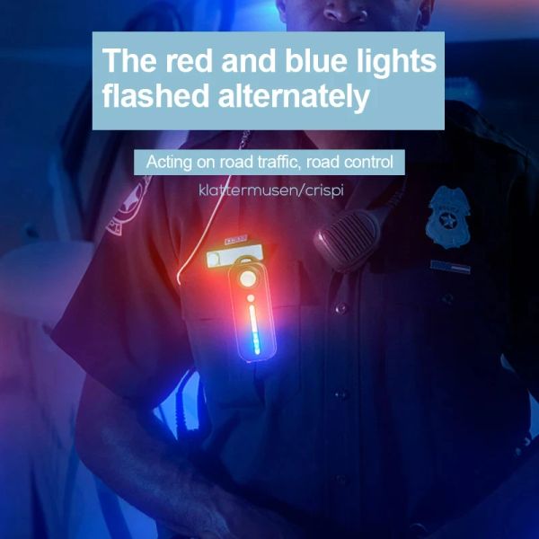 Luz de bicicleta LED Luz traseira vermelha e azul Polícia de ombro Light Light USB Patrulha Patrulha Segurança Aviso Lanterna Lanterna com Clipe de caneta