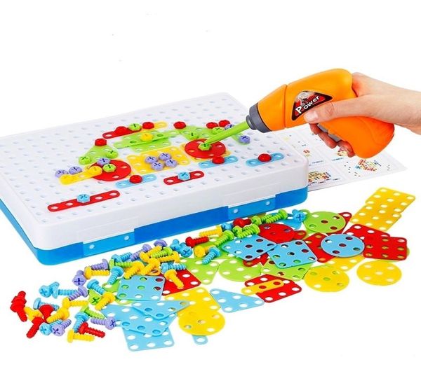 Jogos de perfuração infantil Mosaico criativo Building Puzzle Conjunto de brinquedos educacionais Intelectual parafusos elétricos Kit de ferramentas de porcas para meninos T202400401