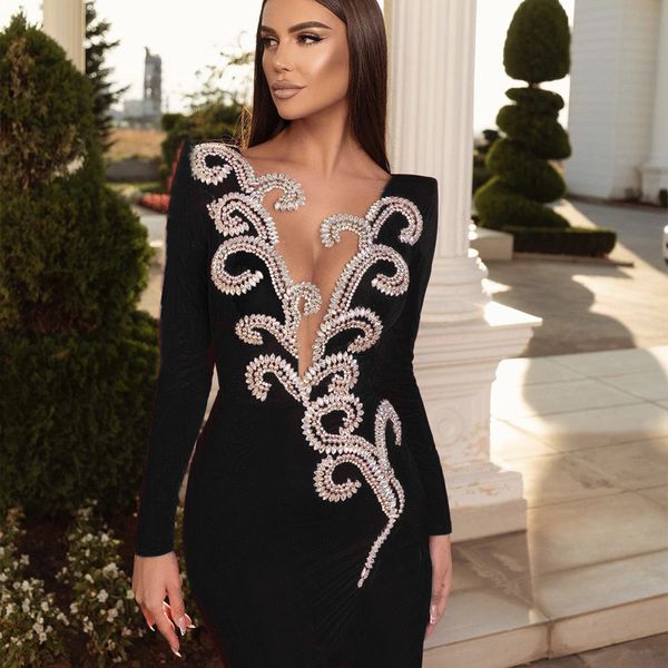 Funkelnde rote Pailletten Prom Kleider sexy 2024 Kristalle sogar kleid schwarze Mädchen Langarm Sliver Strass Satin formelle Party Luxus Abendkleider Robe de vestidos