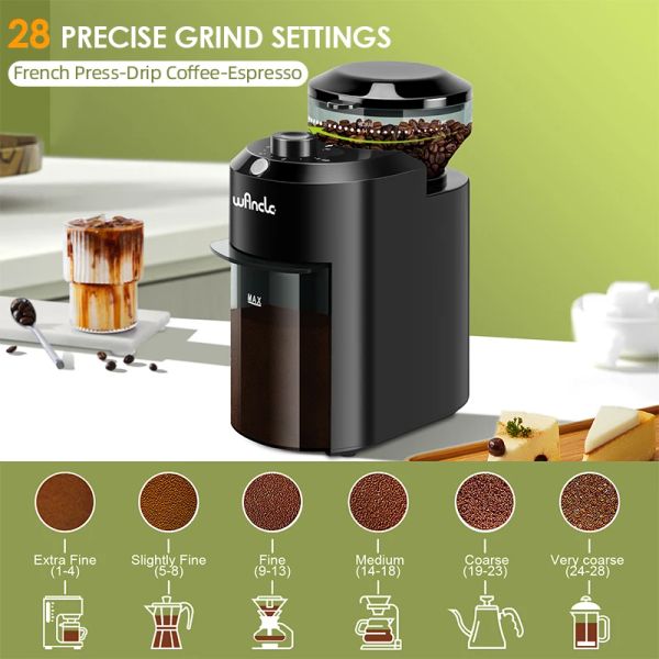 Wancle Electric Burr Coffee Grinder Регулируемая мельница коническая кофейная фасоль с 28 точной настройкой 220 В/120 В