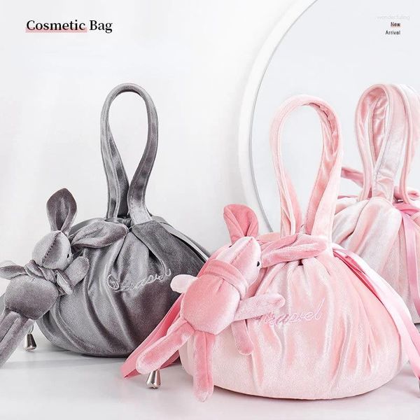 Bolsas de maquiagem coreanas de cordas coreanas para mulheres de grande capacidade Organizador de cosméticos portátil bolsa de viagem com alça de ombro