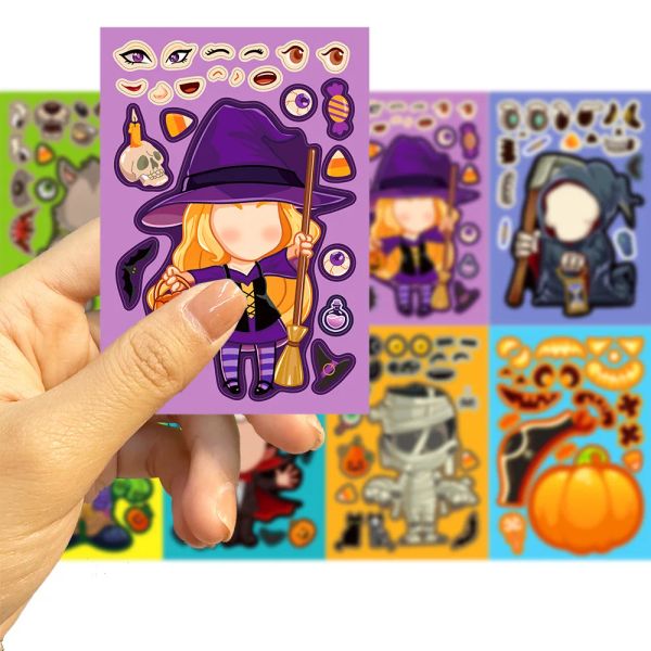 8 fogli fa una faccia Halloween puzzer adesivo giocattolo fai -da -da -te ghost ghost assemblaggio gioco educativo gioco per bambini
