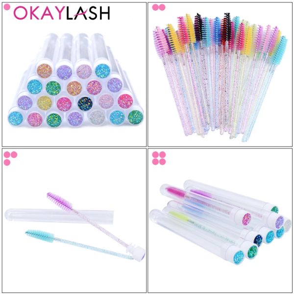 Okaylash 20sets Wimpern Mascara -Zauberstäbe wiederverwendbares Glitzer -Augen -Pinsel -Pinsel -Eyebrow -Spoolie -Kamm -Container Großhandel