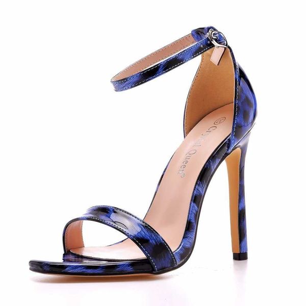 Kleidungsschuhe Kristall Königin Leopard Printr Frau Sandalen mit Schnalle Peep Zehen Stilettos High Heels plus 36-46 Schwarz Blue H240409 I04SS